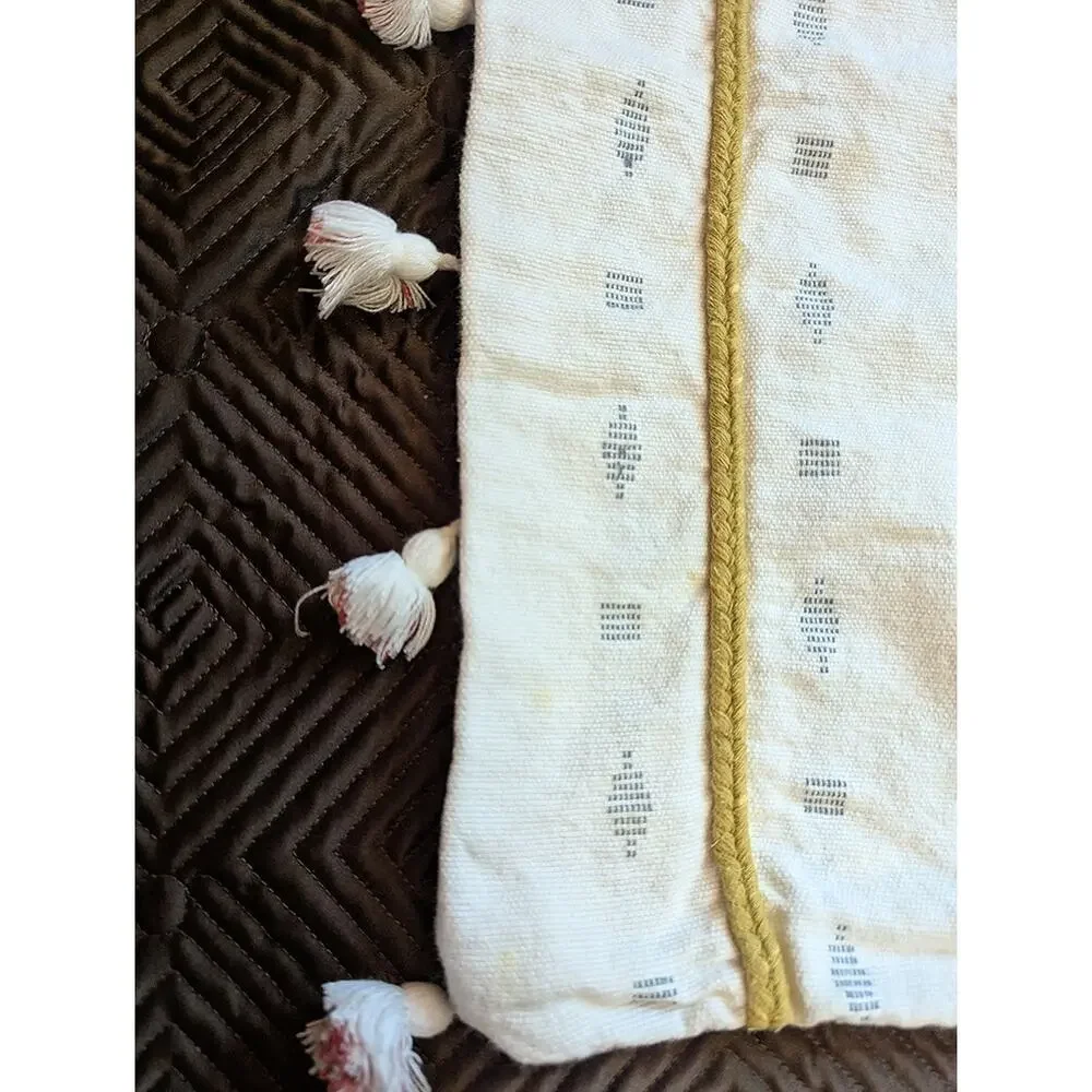 Anthropologie Tasseled Araya White + Gold Sham - New